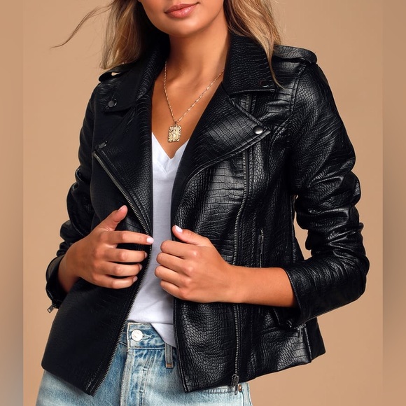 BB Dakota Jackets & Blazers - Lucky Lizard Black Vegan Leather Moto Jacket